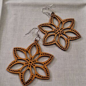 Wood Carved Starflower Earrings